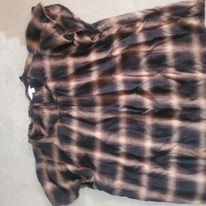 Time and Tru Black and Brown Plaid Top